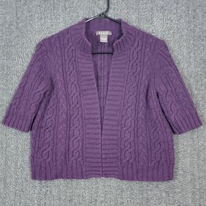 Kenar Sweater Girls Large Purple 100% Cashmere Open Front Cable Knit Cardigan